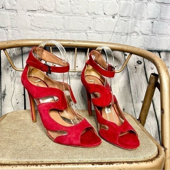 Alaia red suede leather pvc wavy cutout ankle strap stilettos sandal size 40 - Picture 8 of 10